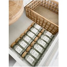 Lumindra 12’li Bambu Kapaklı Kare Formlu Cam Baharatlık Seti / 16 Adet Etiket