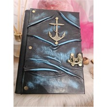 Legend Deri Çapa Hakiki Deri Italyan Baskili Özel Desen Deniz Mavisi Efektli  El Yapımı Defter