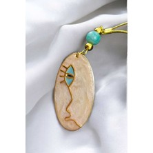 Özgürce Turkuaz Doğal Taşlı Sedefli Dikiz Aynası Süsü, Metal Yüz Figürlü Araba Dekoru