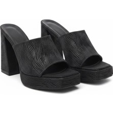 L&L Yüksek Kalın Topuklu Platform Taban Işıltılı Siyah Terlik