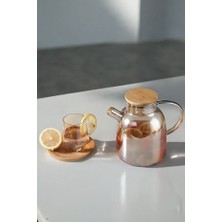 Lumindra  Lüks Borosilikat Cam Amber Bambu Kapaklı Bitki Çayı Demliği & Sürahi 1500 ml