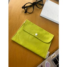 Sumicorn Yeşil Keten Yıkanabilir Çıtçıt Detaylı Ped Çantası, Mini Cüzdan,kartlık,çanta Içi Düzenleyici