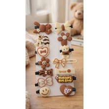 Elas Home Çocuk ve Bebek Figürlü Kahverengi Kerem Pensli 14'lü Set Tokalar