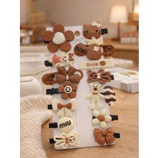 Elas Home Bebek & Çocuk Kahverengi Krem Renkli 14'lü Set Tokalar