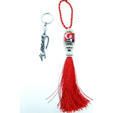 Özgürce Atatürk Imza ve Araba Dikiz Ayna Süsü ile Metal Anahtarlık Seti