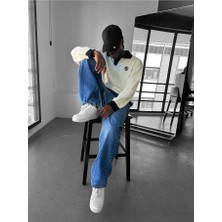 Elku Moda Premium Old Money Çizgili Polo Yaka Erkek Triko Kazak - Relaxed Fit Dokulu V Yaka Örgü Sweatshirt