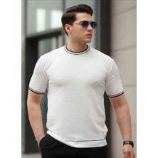 Alex Rosen Beyaz Çizgili Bisiklet Yaka Triko Tişört