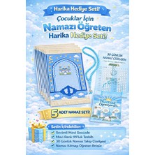 5 li set Simply Line Namaz Öğreniyorum Broşürü ve Çizelgesi Tesbih Erkek Çocuk Seccadesi Hediyelik Seccade Toplu