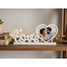 Kişiye Özel Love Yazılı Kalp Çerçeveli 3D Baskı Dekoratif Fotograf Standı