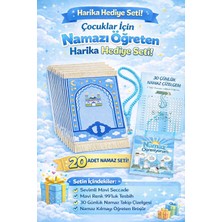 20 li set Simply Line Namaz Öğreniyorum Broşürü ve Çizelgesi Tesbih Erkek Çocuk Seccadesi Hediyelik Seccade Toplu