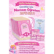 20 li set Simply Line Namaz Öğreniyorum Broşürü ve Çizelgesi Tesbih Kız Çocuk Seccadesi Hediyelik Seccade Toplu