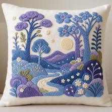 Minoza Digital Baskılı Punch Nakış Desenli Dekoratif Kırlent Kılıfı Doğa Manzaralı