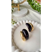 Jewelry Bombeli Siyah Gold Vintage Taşlı Küpe