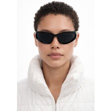 Bappir Raenna Siyah Çerçeve Dar Oval Cat-Eye Güneş Gözlüğü – Siyah Lens – UV400