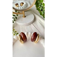 Jewelry Bombeli Kahverengi Gold Vintage Taşlı Küpe