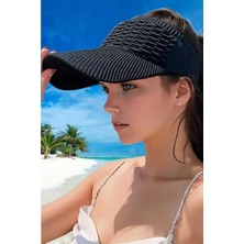 Reva Adın Örgü Dokulu Geniş Siperlikli Vizör Şapka – Yazlık Açık Tepe Uv Korumalı Plaj Şapkası