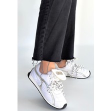 Alfaze Beyaz Cilt Paraşüt Detaylı Ortopedik Bağcıklı Spor Ayakkabı Topuk Boyu 2 cm