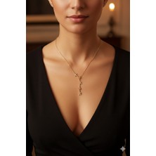 Stainless Steel Kadın Çiçekli Zirkon Taşlı Gold Y Kolye