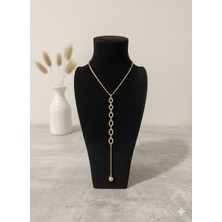 Stainless Steel Gold Çelik Yuvarlak Zirkon Taşlı Y Kolye