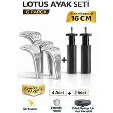 İmt Aksesuar Lotus 16 cm Ayak Seti Krom (6 Parça) Robot Süpürgeye Uyumlu Koltuk Mobilya Dolap Baza Ayağı