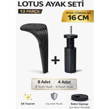 İmt Aksesuar Lotus 16 cm Ayak Seti Siyah (12 Parça) Robot Süpürgeye Uyumlu Koltuk Mobilya Dolap Baza Ayağı