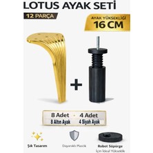 İmt Aksesuar Lotus 16 cm Ayak Seti Altın (12 Parça) Robot Süpürgeye Uyumlu Koltuk Mobilya Dolap Baza Ayağı