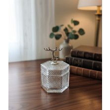 Furkan Dekoratif Kristal Büyük Boy Begen Cam Şekerlik Geyikli Gümüş