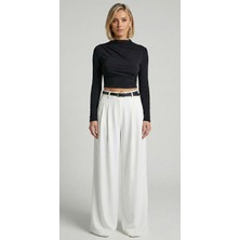 Drapeli Uzun Kollu Slim Fit Crop Bluz