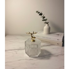 Furkan Dekoratif Kristal Büyük Boy Begen Cam Şekerlik Geyikli Gold