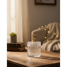 Furkan Dekoratif Kristal Küçük Boy Yuvarlak Cam Şekerlik Geyikli Gold