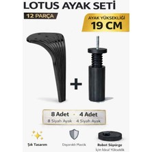 İmt Aksesuar Lotus 19 cm Ayak Seti Siyah (12 Parça) Robot Süpürgeye Uyumlu Koltuk Mobilya Dolap Baza Ayağı