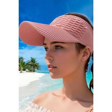 Reva Adın Örgü Dokulu Geniş Siperlikli Vizör Şapka – Yazlık Açık Tepe Uv Korumalı Plaj Şapkası