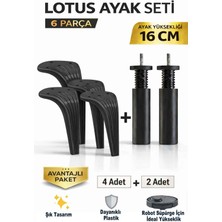 İmt Aksesuar Lotus 16 cm Ayak Seti Siyah (6 Parça) Robot Süpürgeye Uyumlu Koltuk Mobilya Dolap Baza Ayağı