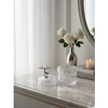 Furkan Dekoratif Kristal Büyük Boy Yuvarlak Cam Şekerlik Geyikli Gümüş