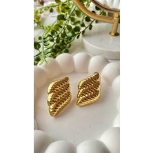 Stainless Steel Çelik Çizgili Kabuk Gold Küpe
