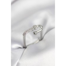 Solenya Gümüş Renk Zirkon Taşlı Tifani Model Kare Kadın Yüzük