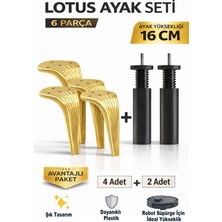 İmt Aksesuar Lotus 16 cm Ayak Seti Altın (6 Parça) Robot Süpürgeye Uyumlu Koltuk Mobilya Dolap Baza Ayağı