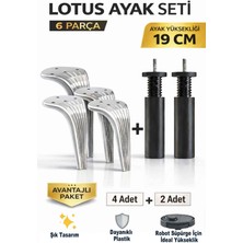 İmt Aksesuar Lotus 19 cm Ayak Seti Krom (6 Parça) Robot Süpürgeye Uyumlu Koltuk Mobilya Dolap Baza Ayağı