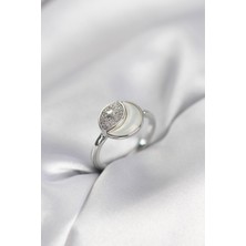 Solenya Ay Yıldız Model Gümüş Renk Zirkon Taşlı Kadın Yüzük