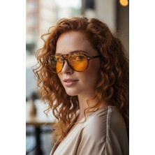 Bappir Güneş Gözlüğü Leopar Desenli Turuncu Camlı Trend Model Dikdörtgen Çerçeve Uv Korumalı