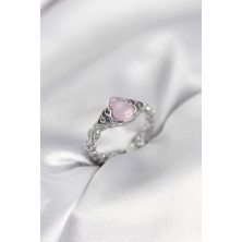 Solenya Gümüş Renk Pembe Damla Model Kadın Yüzük