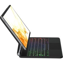 Luxury  Samsung Galaxy T870 Tab S7 11 Kılıf Eternal Ledli Klavyeli Tablet Kılıfı - Siyah 784654