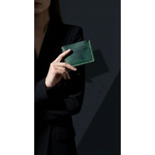 El Yapımı Hakiki Deri Slim Kartlık 5 Gözlü Yeşil