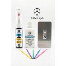 COLORGUARD Mercedes-Benz 197 Obsidyen Siyahı İğneli ve Fırçalı 2 si 1 Arada Rötuş Boyası Yüzey Temizleme Solüsyonu Profesyonel ve Çapaksız Rötuş Çeliği 5'li Uygulama Çubuğu Seti