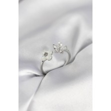 Solenya Gümüş Renk Sedefli Çiçek Model Kadın Yüzük