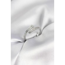 Solenya Zirkon Taşlı Gümüş Renk Yassı Çivi Model Kadın Yüzük