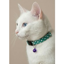 Ben Evcilim Puantiyeli Yeşil Kedi Tasması Zilli (18-32cm)