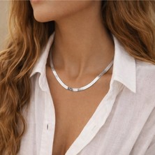 Gümüş Renk Yassı Zincir Kolye