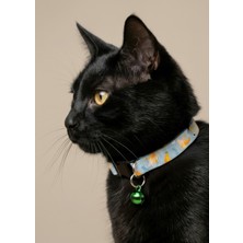 Ben Evcilim Muz Desenli Açık Mavi Kedi Tasması Zilli (18-32cm)
