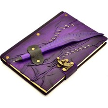 Legend Deri Mor Kalemli El Yapımı Hediyelik Anı Hakiki Deri  Şamua Kraft Kağıt Eskitme Günlük Ajanda